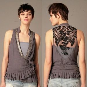 Free People Metal and Lace Wrap Top Sequin Peplum